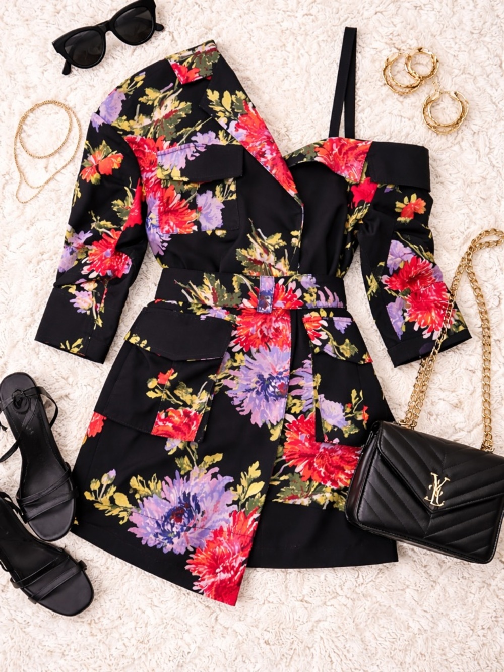 Cinq à Sept Katie Floral Asymmetric Crepe Jacket Blazer NWT 8 Luxe Belted